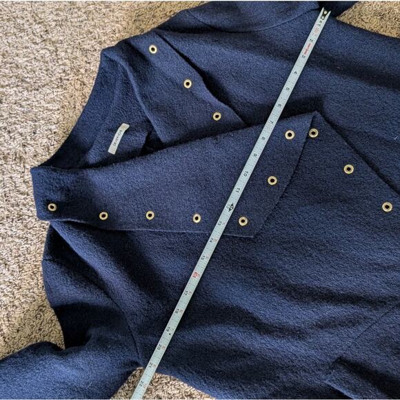 Devernois Navy Oversized Wool Long Sleeve Textile Long Coat, size 1/S - Picture 8 of 8